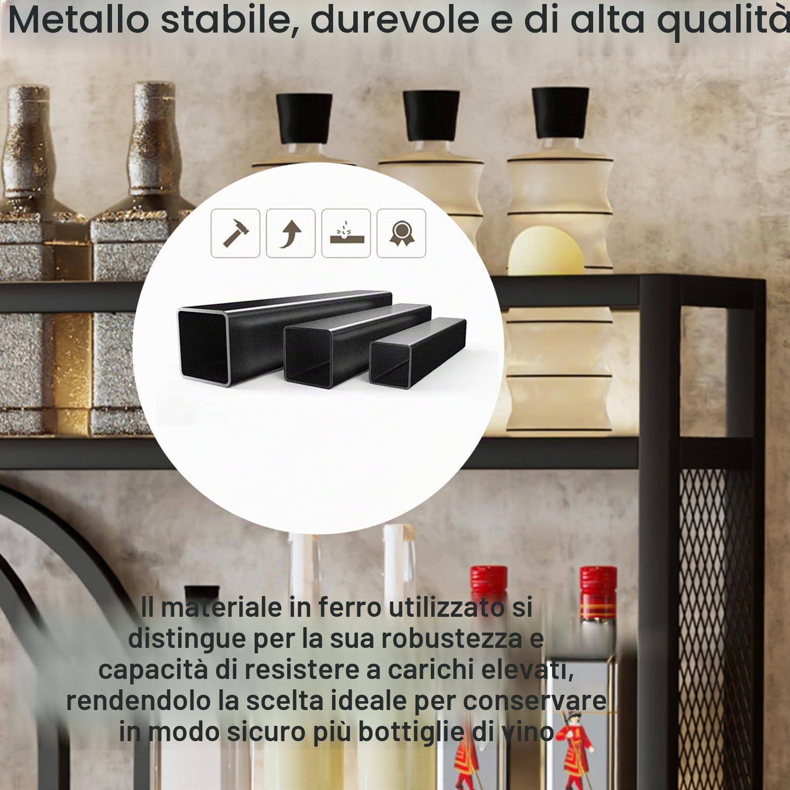 Metallo Vino Portabottiglie Da Parete Con LED,Con Portabottiglie Industriali A Parete Homebar, Cucina, Catering(Black,1.4m)