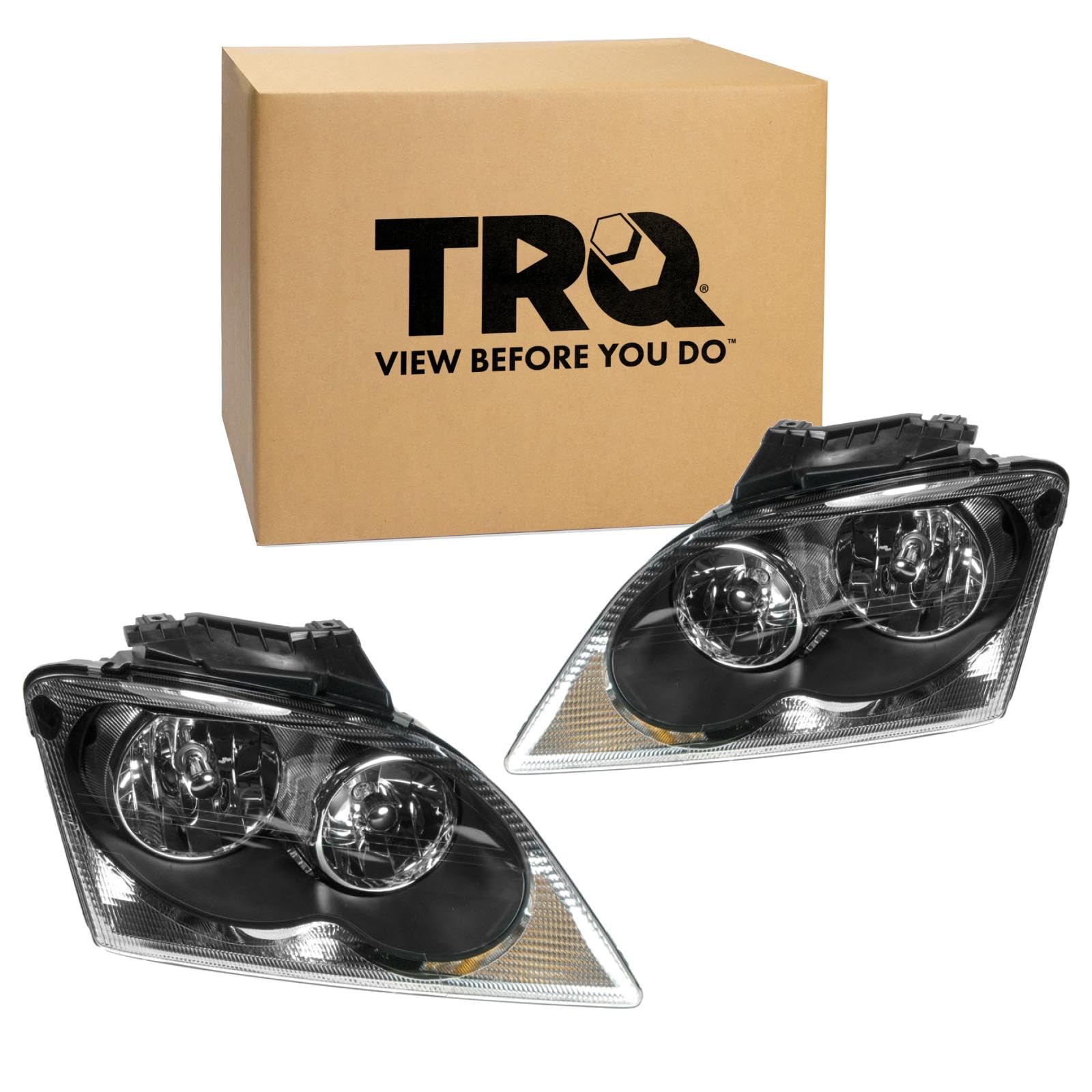 TRQ 2 Piece Headlight Assembly Set Driver &amp; Passenger Side Compatible with 2004-2006 Chrysler Pacifica CH2502168 CH2503168