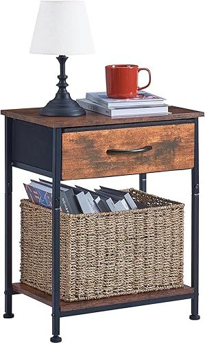 Somdot Mesita de noche, mesa auxiliar para dormitorio, habitación del bebé, sala de estar, cajón de tela extraíble, estante de almacenamiento