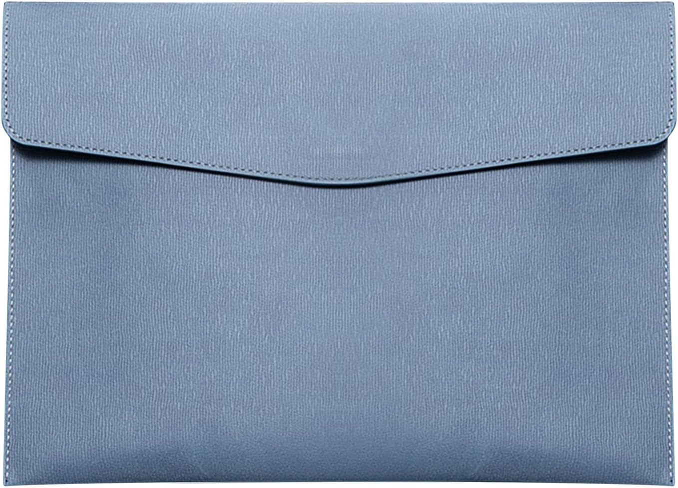 Premium PU Leather A4 File Folder - Secure Snap Closure Business Portfolio for Important Documents, Contracts & Invoices - Durable Office Organizer，Blue