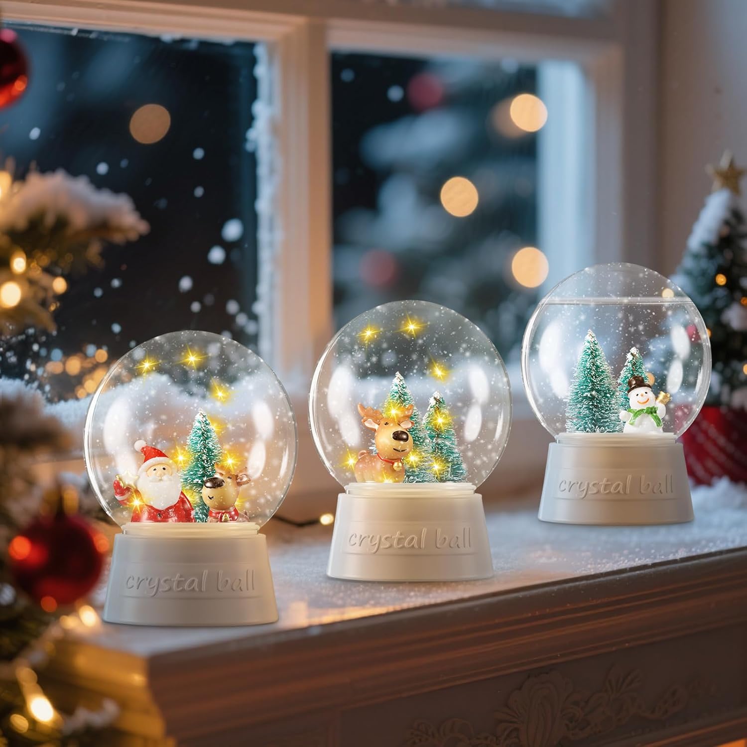 Capoda 10 Pack Christmas DIY Snow Globe Kit with Xmas LED Plastic Snow Globes Artificial Mini Christmas Tree Snowman Santa Deer Holiday Craft Set for Winter Decorations and Gifts