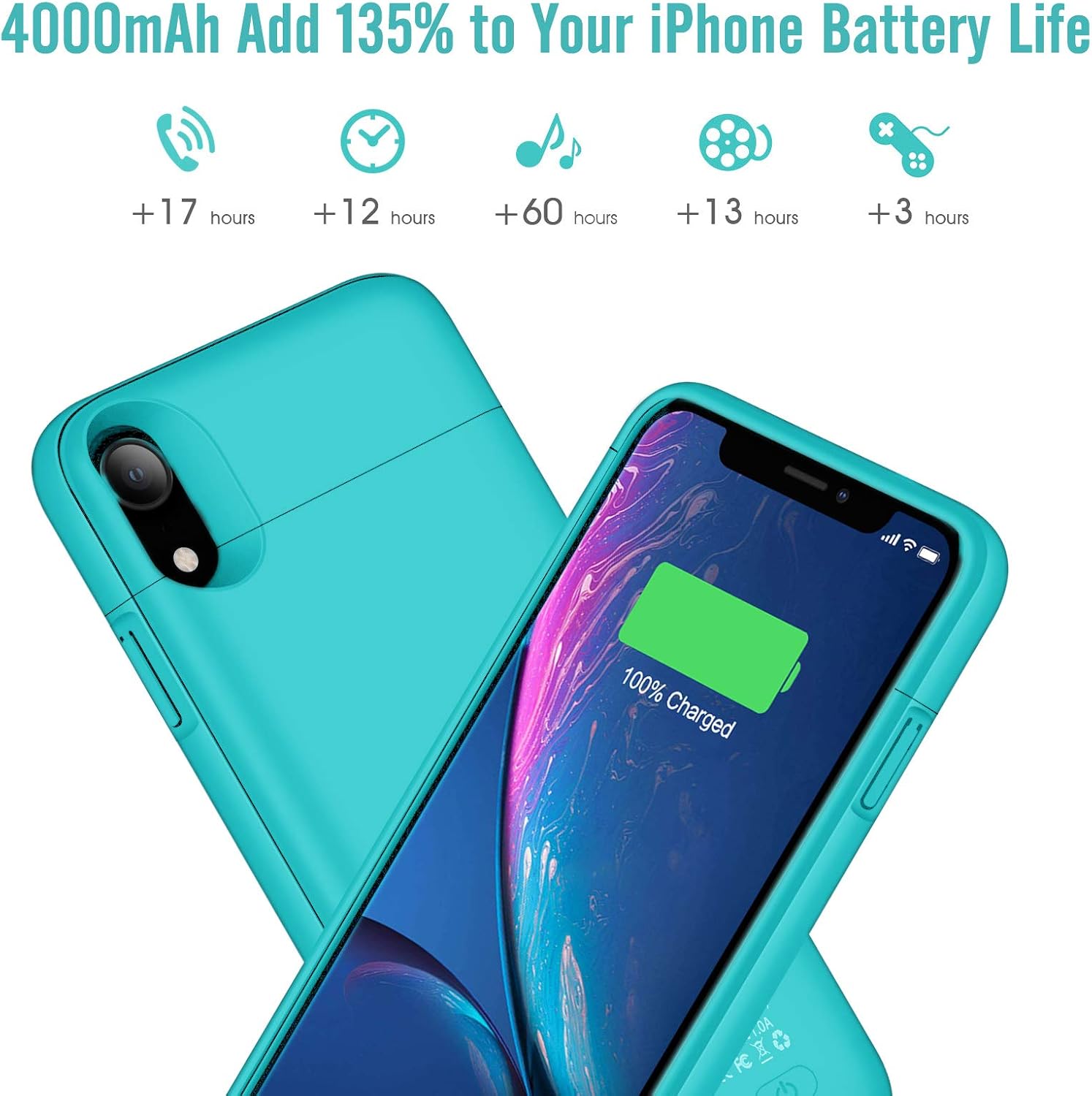 Battery Case for iPhone XR, 4000mAh Magnetic Stand Function Portable Protective Charging Case Compatible with iPhone XR (6.1 inch), Blue