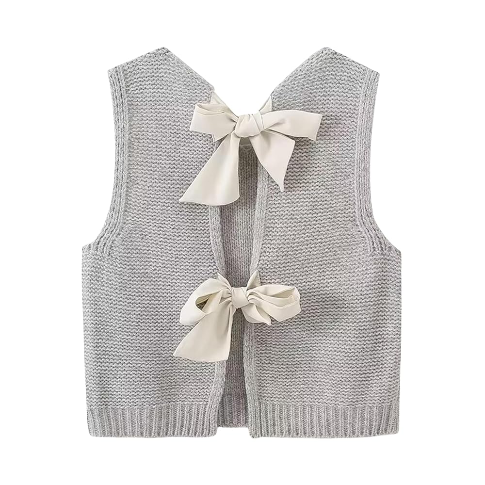 ZWRXW Women's Bow Tie Back Crop Sweater Vest Y2K Sleeveless