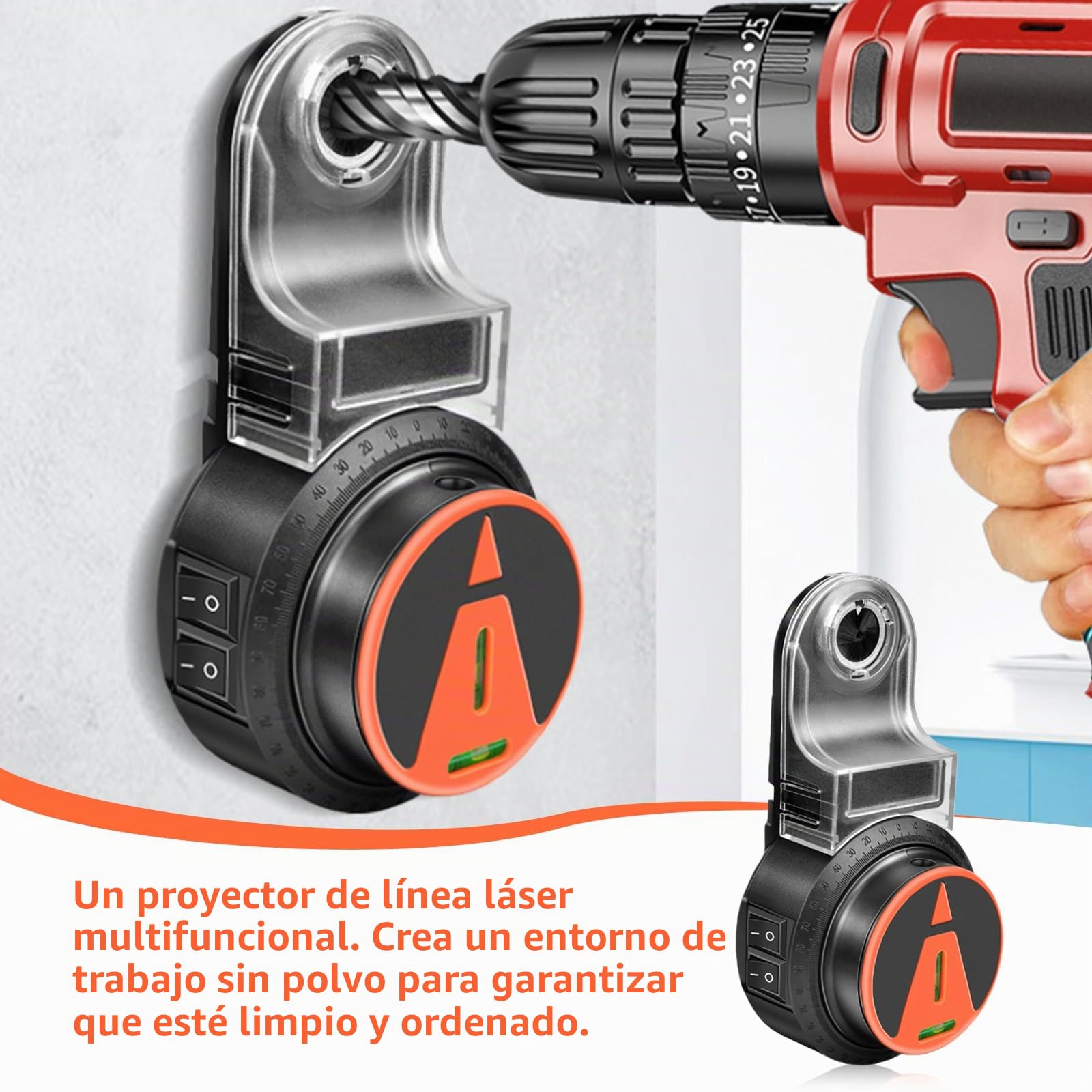Colector de polvo de perforación con herramienta de nivelación y ventosa electrónica de vacío, nivel de burbuja 2 en 1 con extracción de polvo, colector de polvo eléctrico para colgar cuadros, pintura