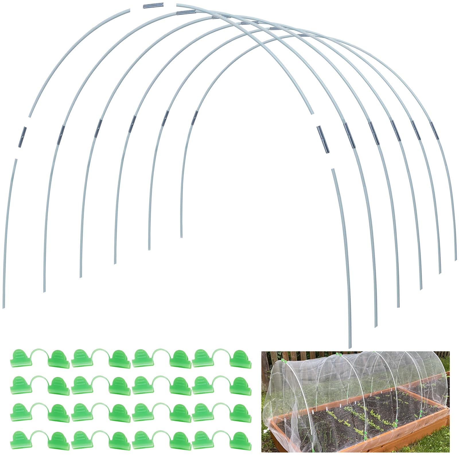 MAXPACE Greenhouse Hoops for Less Than 2.7ft Wide Grow Tunnel, Rust-Free Fiberglass Support Hoops Frame for Garden Fabric, DIY Plant Support Garden Stakes, Gardening Supplies, 25pcs