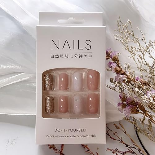 Miniatura 6 de Uñas postizas cuadradas a presión, uñas postizas cortas blancas y rosas, uñas artificiales sólidas, uñas acrílicas de cobertura completa con diseños