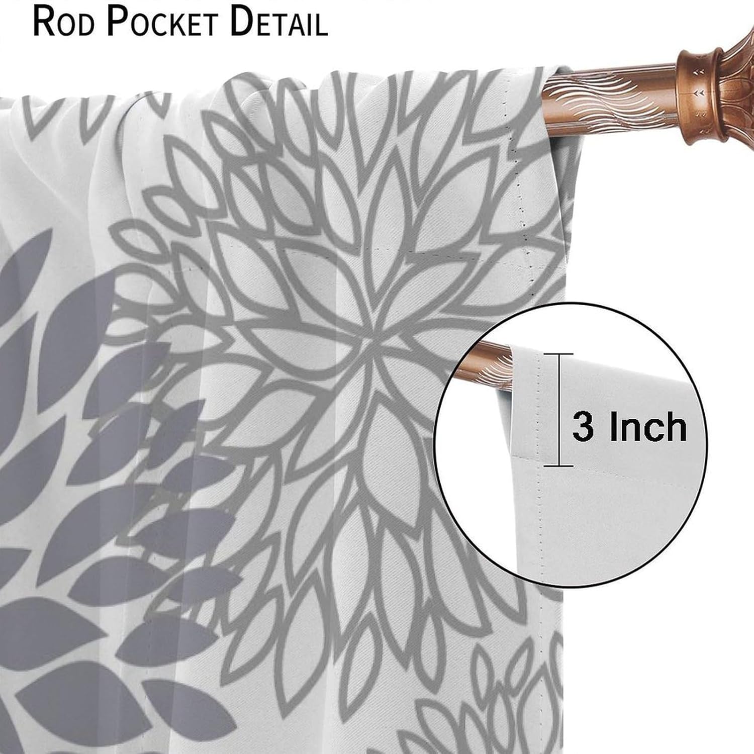 Farmhouse Grey Floral Curtains,Mandala Boho Spring Blossom Dahlia Window Treatments for Bedroom Living Room Kitchen Rustic Flower Minimalist Design Drapes 2 Panels Total Size 42 x 54 Inch