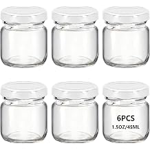 6Pcs 1.5oz Mini Glass Round honey Jars, Jam Honey Dipper,Wedding Favors,Baby Food,Candle,Crafts Canning Jar,Glasses jar 45ml 6, White lid, Mini