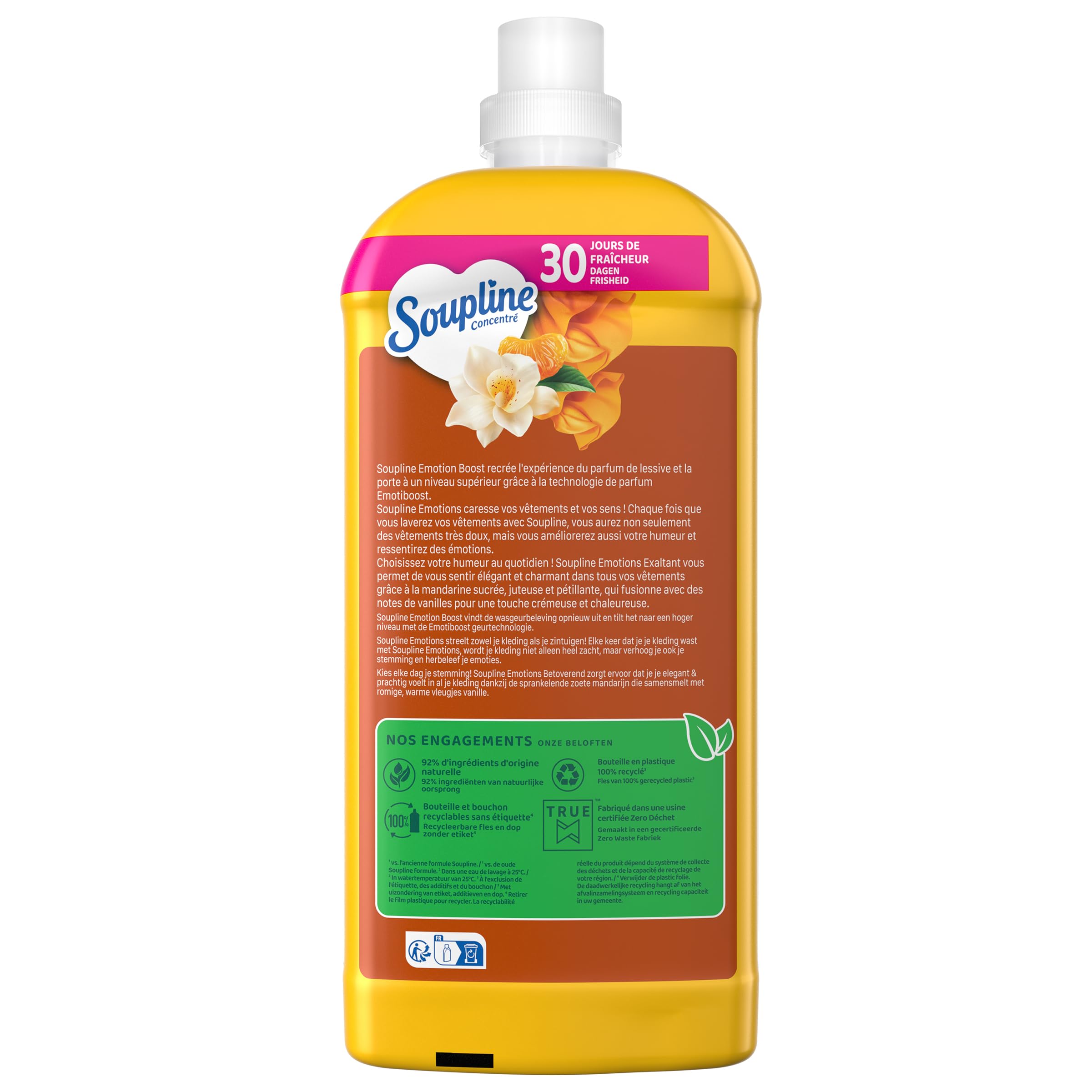 SOUPLINE - Adoucissant Concentré Ultra Emotion - Vanille & Mandarine - Lot de 6 x 1,8L
