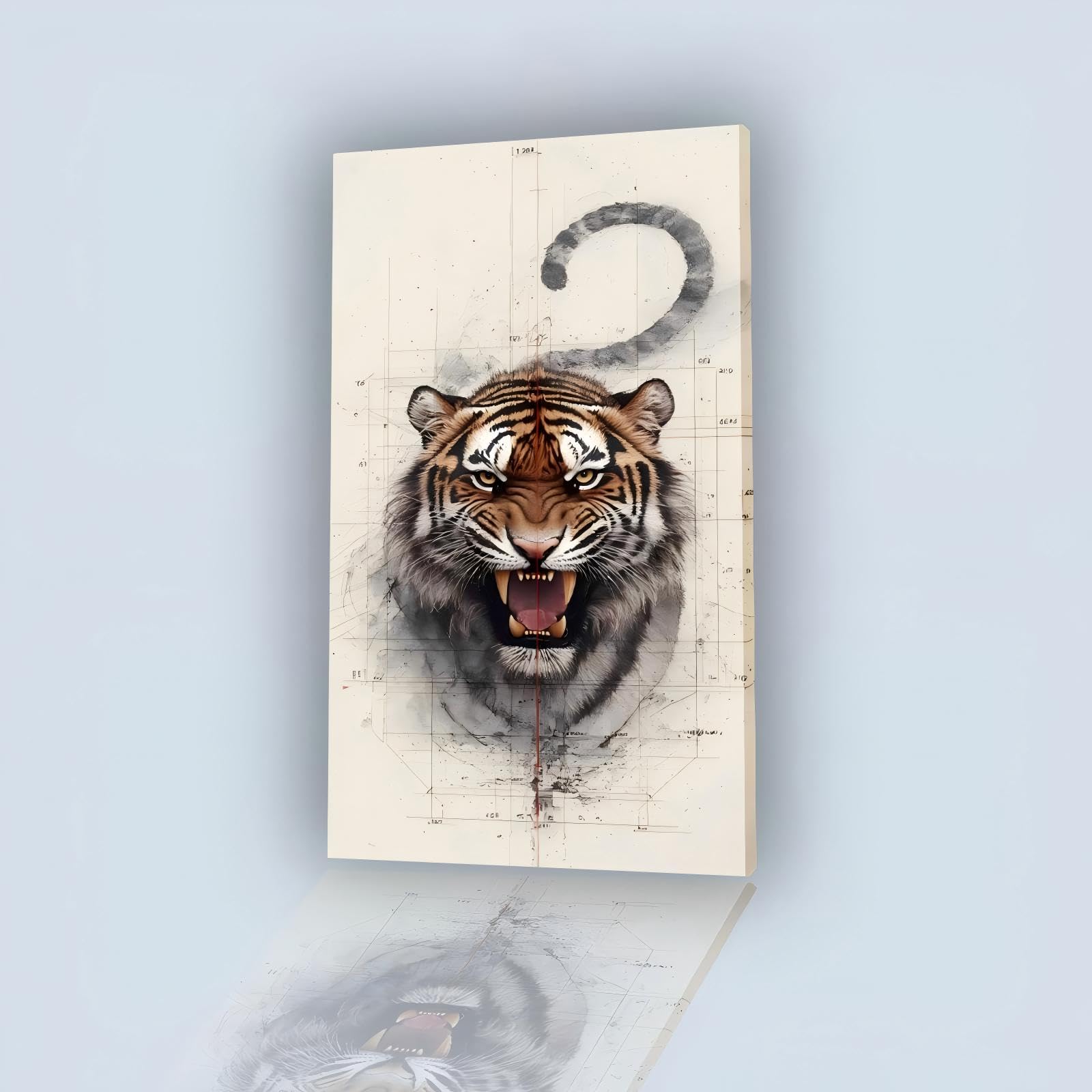 RGsixiot Canvas Wall Art Modern Vertical Roaring Tiger Geometric Portrait