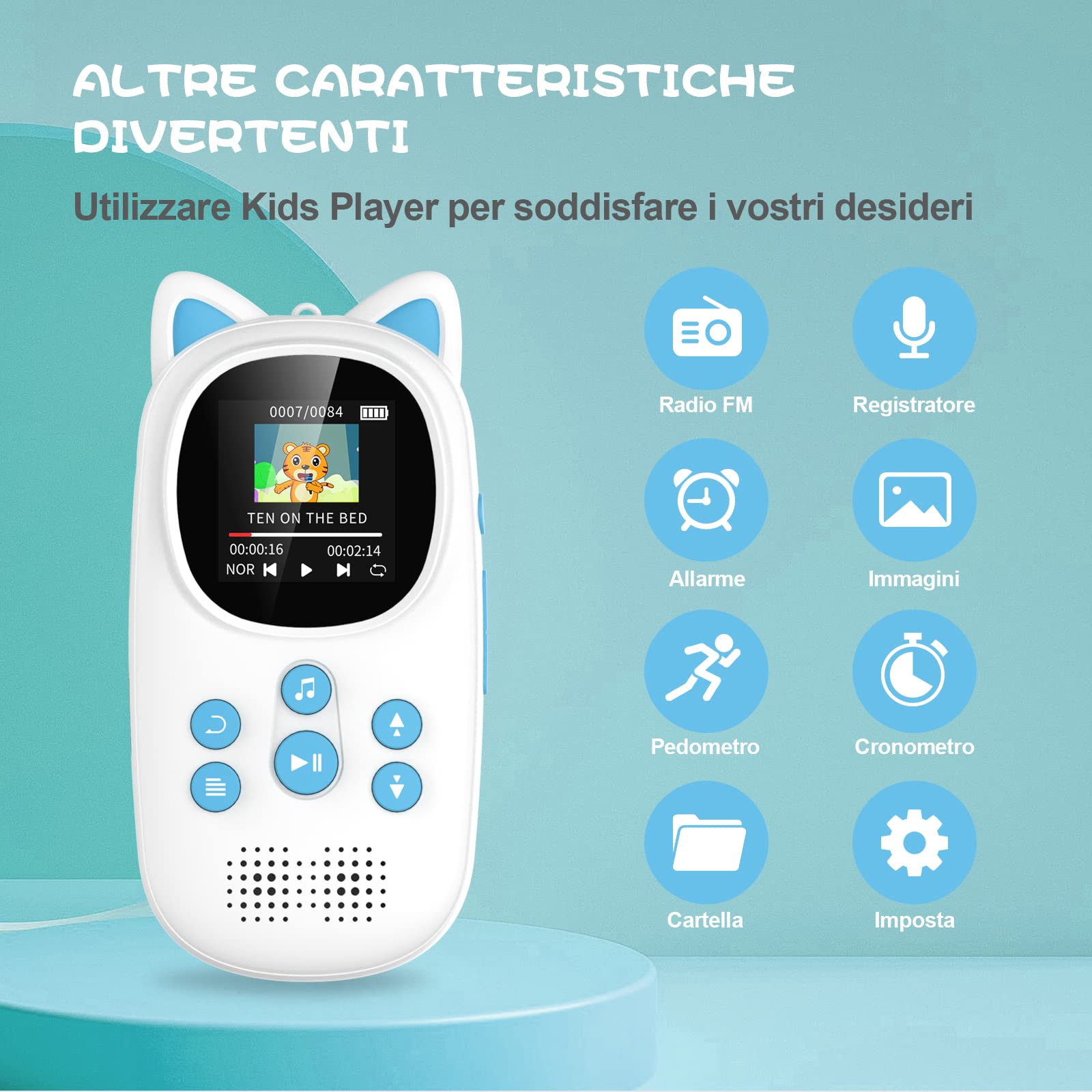 32GB Lettore MP3 Bluetooth 5.0 per Bambini, Oilsky MP3 Lettore Musicale Portatile per Lo Sport con 750mAh, Altoparlante HD Integrato, Radio FM (Blu)