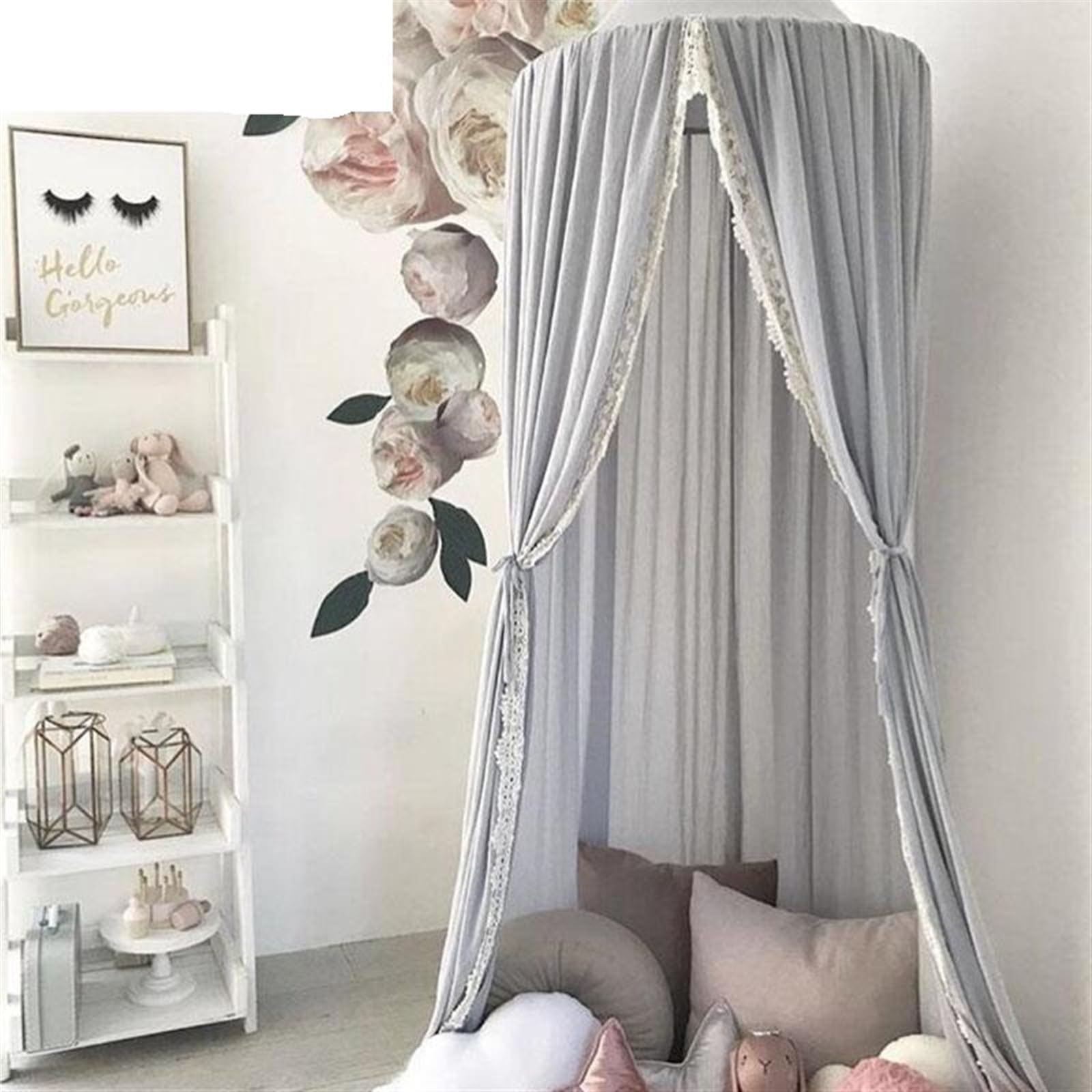 Rete for ombreggiatura in pizzo, baldacchino for letto, Tende a cupola for bambini, Tende da gioco for principessa, camera dei bambini(Grey)