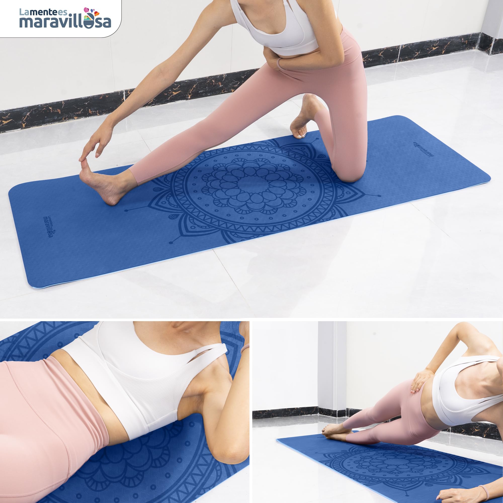 LA MENTE ES MARAVILLOSA - Tappetino Yoga e Pilates Antiscivolo in TPE, 183x61 cm, Spessore 6 mm, con Custodia, Tracolla ed E-Book, Materassino per Allenamento, Stretching e Meditazione