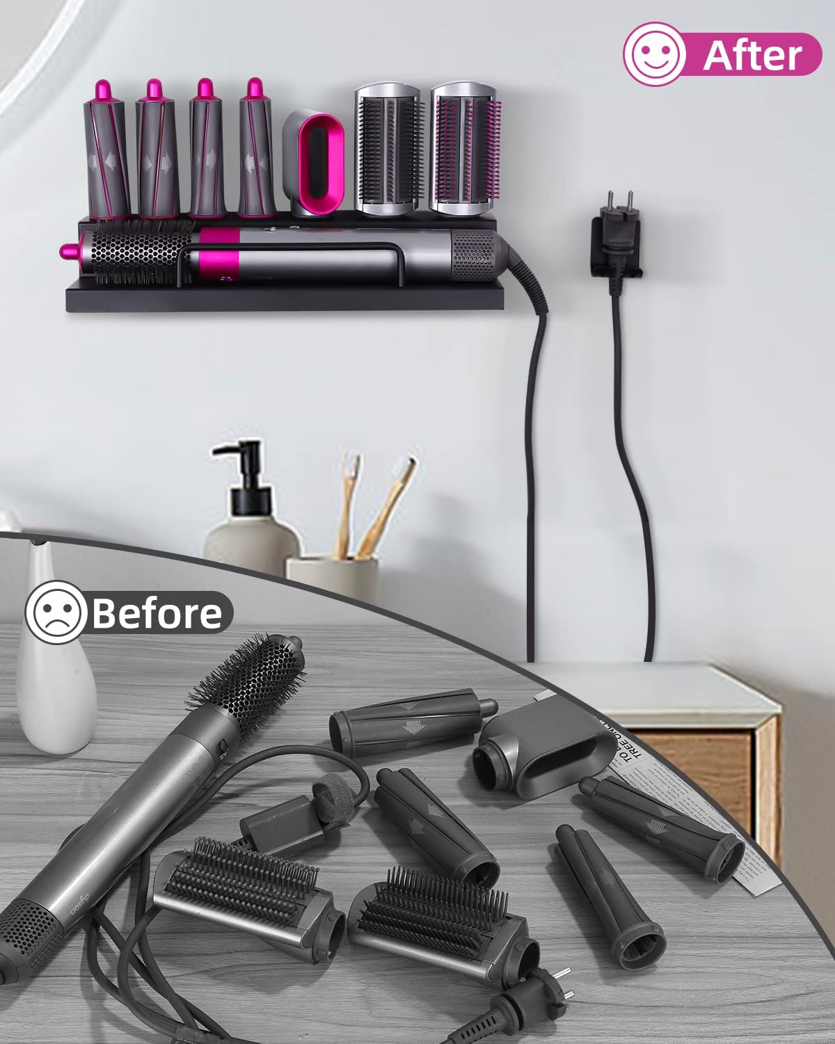 Supporto da parete per asciugacapelli Airwrap Styler, Supporto per Asciugacapelli, Ferro Arricciacapelli per Dyson Airwrap Staffa Montaggio Parete, Nero