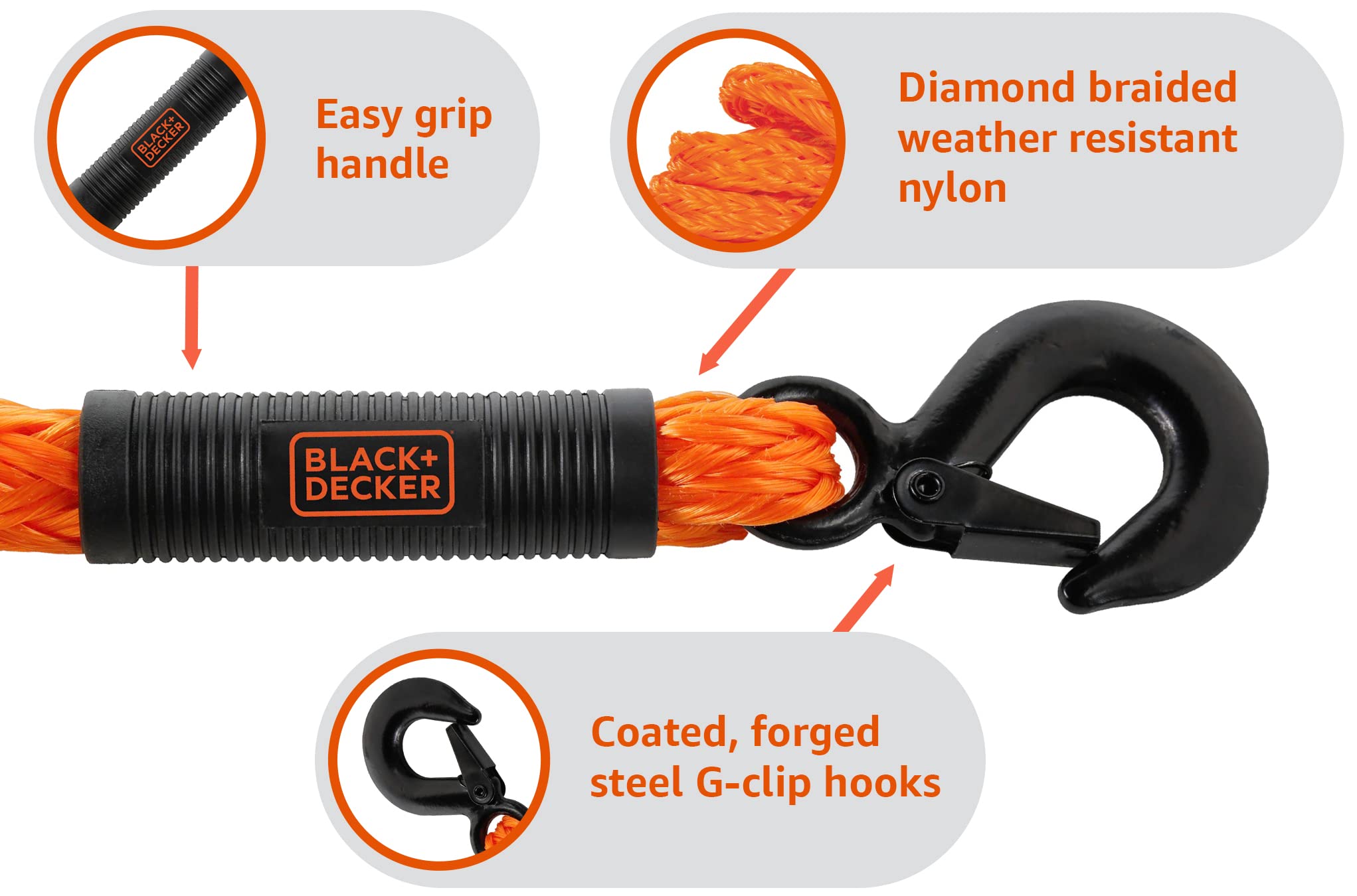 BLACK+DECKER BDX1017 - Kit de amarre de 17 piezas con cuerda de remolque de 14 pies, correas de hebilla de leva de lujo de 1 pulgada x 10 pies y cuerdas elásticas de correa plana de 24 y 36 pulgadas