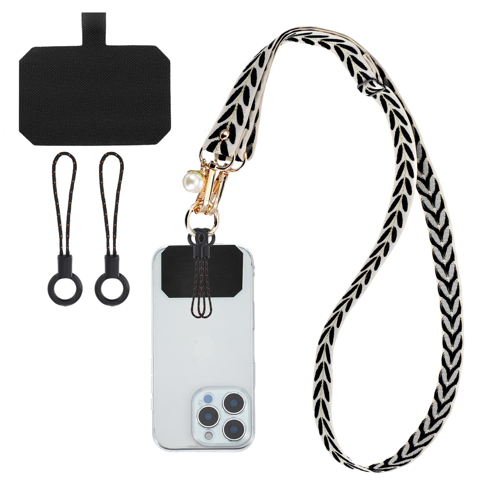 Long Bandoulière Réglable Pour Téléphone Portable Sangle Large En Tissu Pour Femme Tour De Cou Corde Perlée à Suspendre Cordon Telephone Portable Tour De Cou Telephone Universelle (Rose