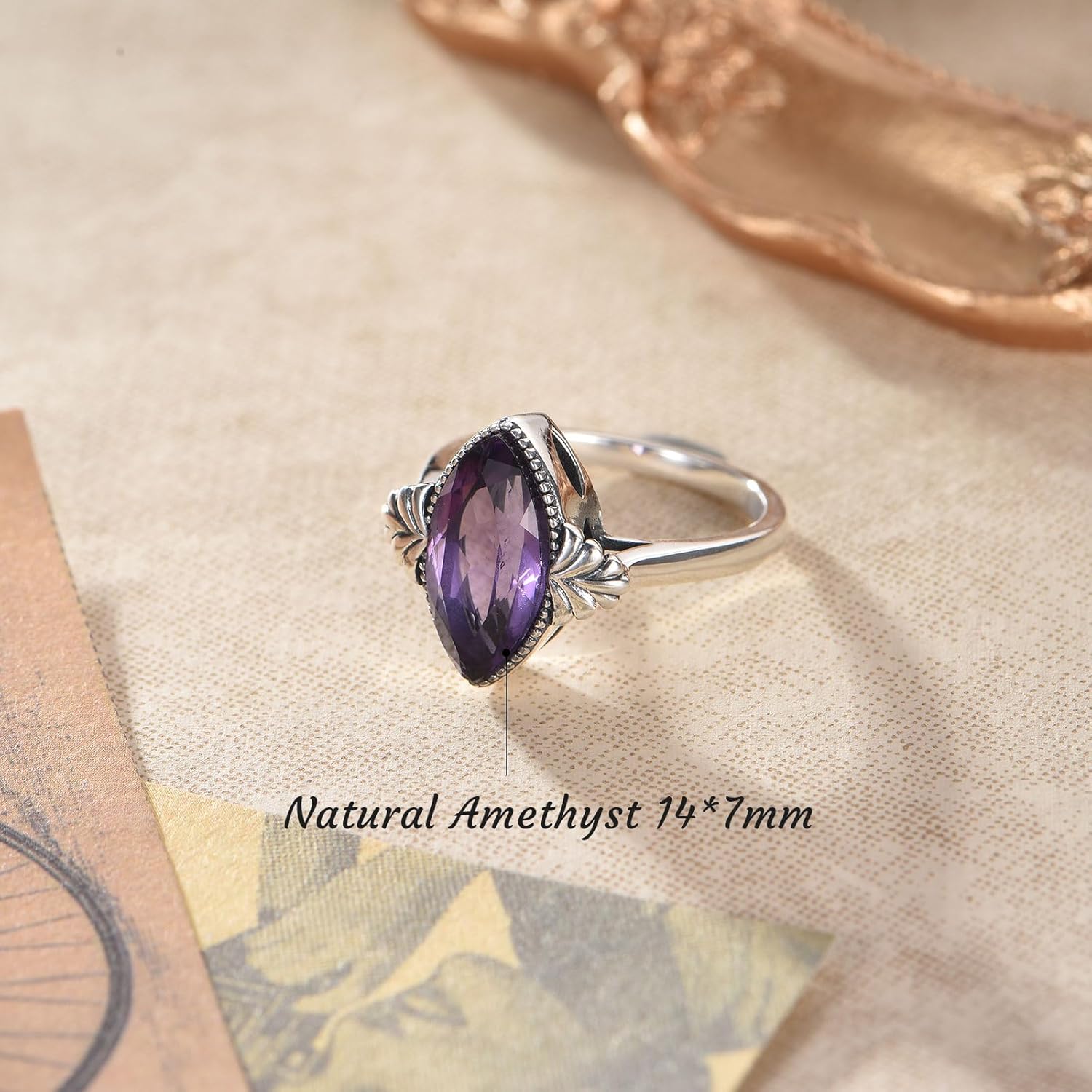 14x7mm Genuine Amethyst Ring for Women 925 Sterling Silver Real Marquise Shaped Amethyst Engagement Statement Promise Rings Personalized - Image 6