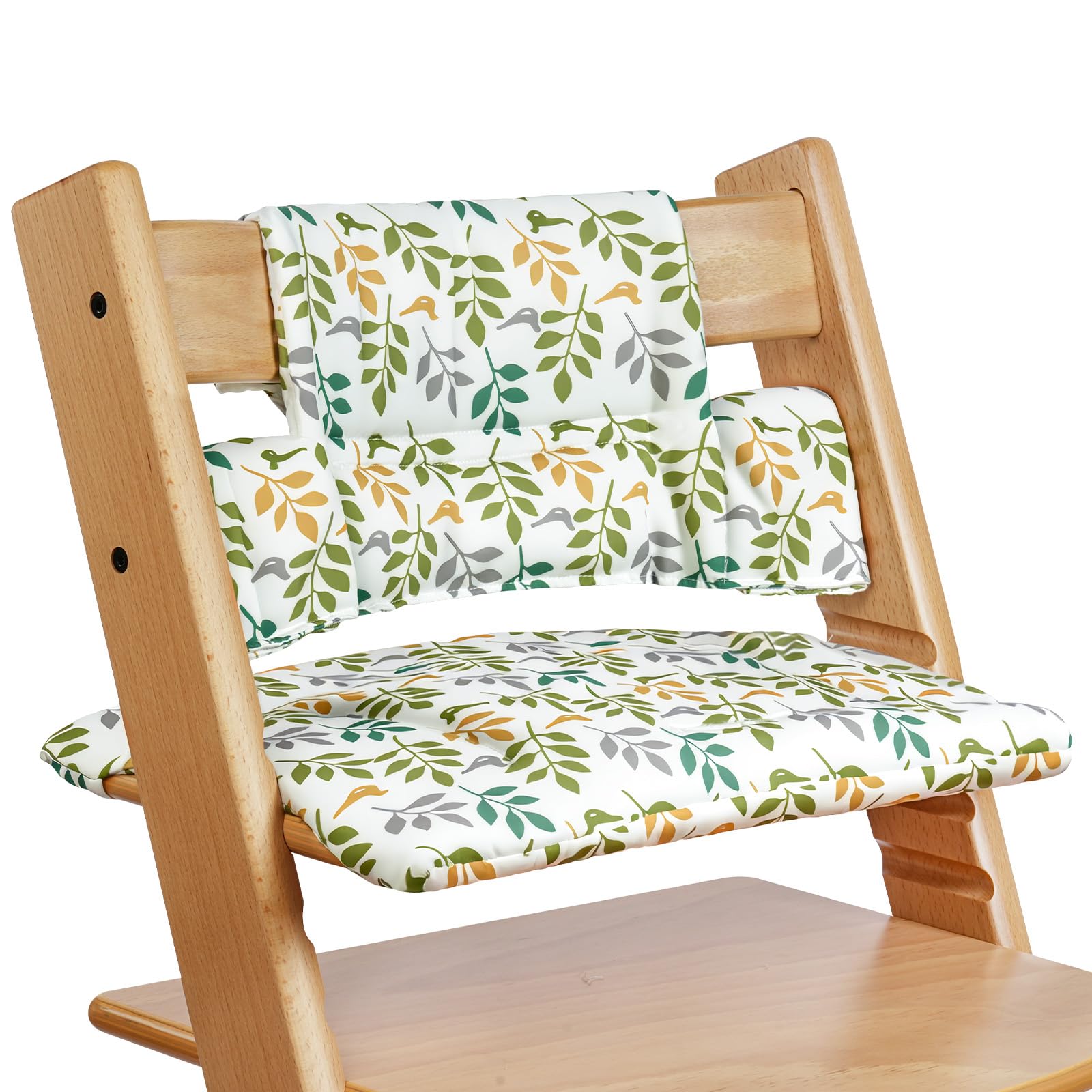 Vicloon Hochstuhl Sitzkissen für Stokke, 2-teilig Rutschfest Kissen Sitzbezug Hochstuhlauflage, Weiches Hochstuhlkissen, Abnehmbar, Leicht Reinigung und Befestigen -Grüne Blätter