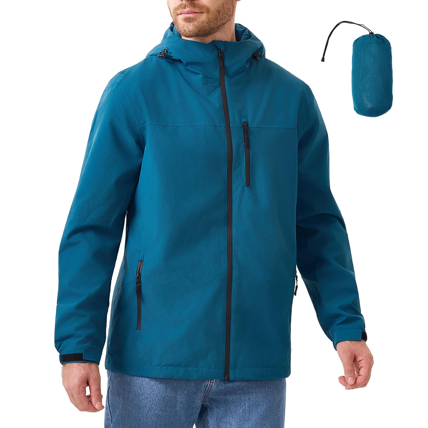 Veste pour hommes Imperméable et respirante Veste softshell Veste de pluie légère Coupe-vent pliable Manteau de pluie pour vélo avec capuche