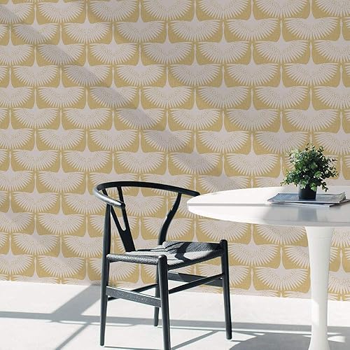 Miniatura 4 de Tempaper x Genevieve Gorder - Hora Dorada Plumas Floco - Papel pintado extraíble para despegar y pegar, 20.5 x 16.5 pies, fabricado en los Estados