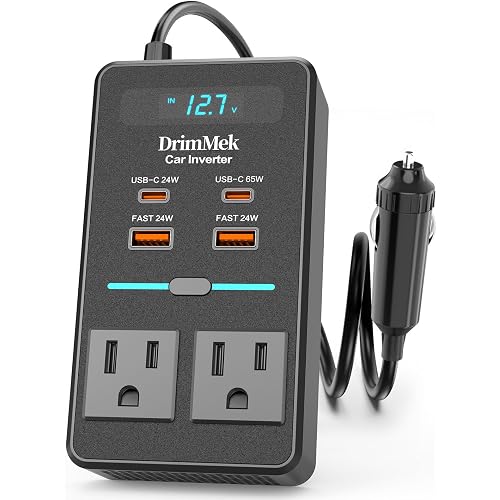 300W Car Power Inverter, DC 12V to 110V AC Car Plug Adapter with LED Display, 65W/24W USB-C Fast Charging Car Outlet Adapter to Wall Plug,Portable Car Charger with Switch Control Converter for Laptops