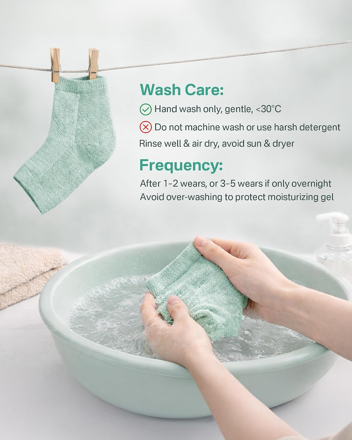 Moisturizing Socks, 100% Cotton Heel Socks for Dry Cracked Feet Women, Cracked Heel Treatment Silicone Heel Socks, Breathable Hydrating Gel Heel Protectors for Repair, Spa & Daily Use, 2 Pairs Green image 5