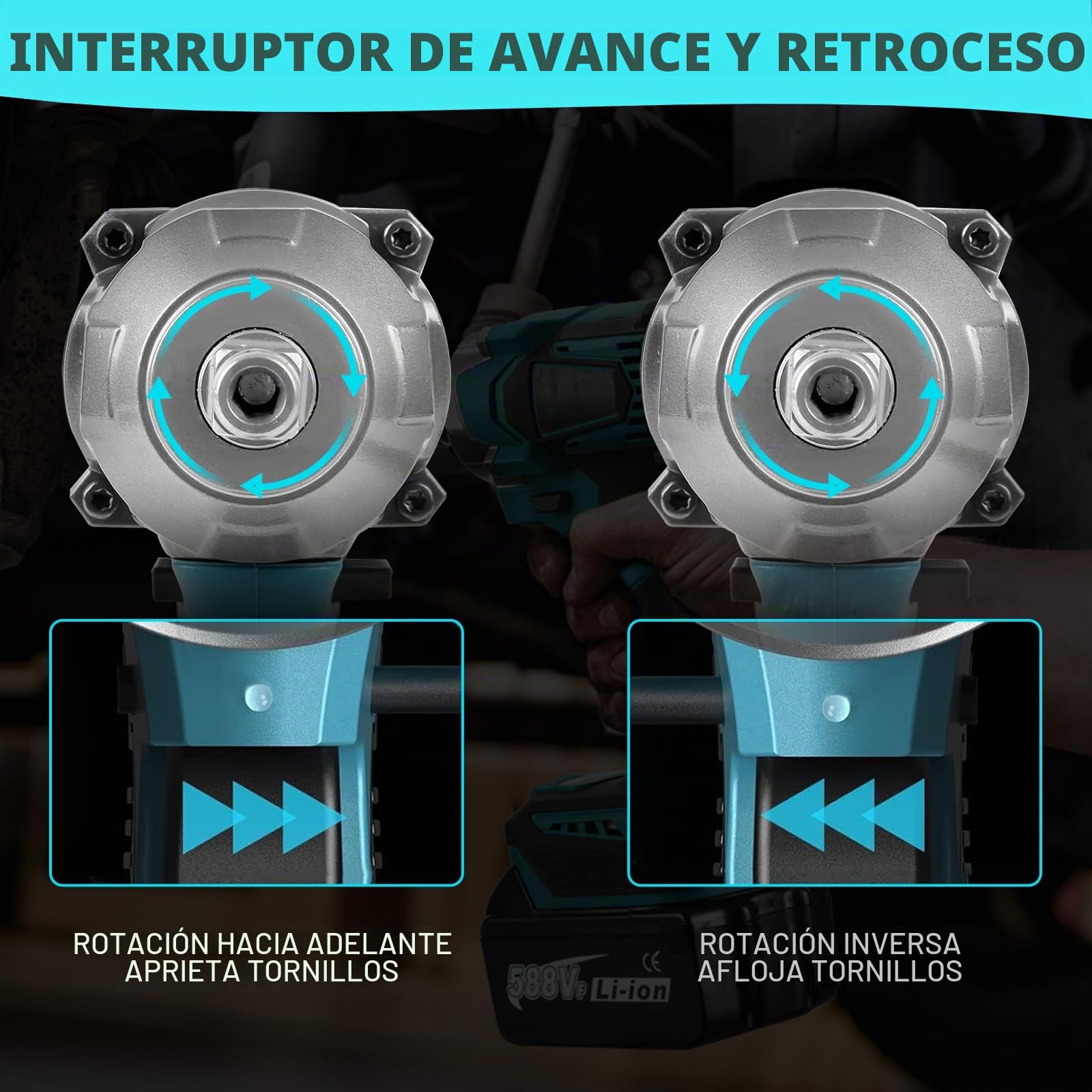 LIROPAU Llave de Impacto Inalámbrica Brushless 700Nm Atornillador Impacto | Brushless Pistola de Impacto Bateria 1/2 Pistola de Impacto Electrica con 2x3.0Ah Baterías,6 Tomas de Impacto