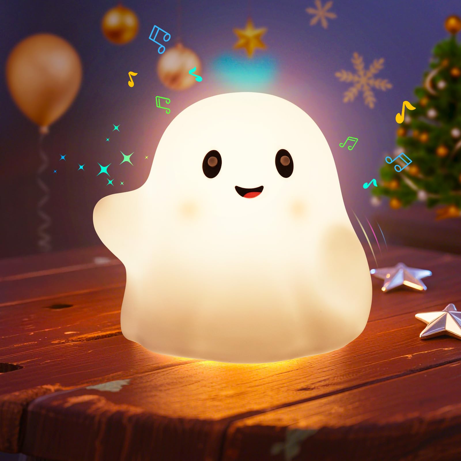 Luce notturna fantasma per bambini, simpatica lampada per cameretta dei bambini, con 19 suoni interattivi, 3 modalità di illuminazione e timer da 30 minuti, luce notturna ricaricabile in