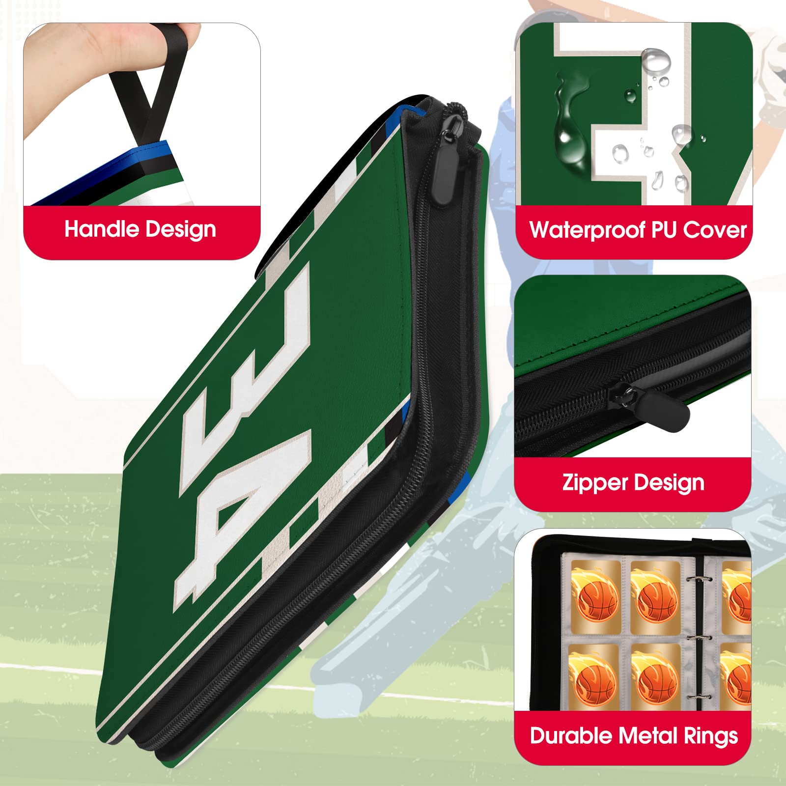 Basketball-Kartenbinder mit Hüllen, 400 Taschen, 34 Basketball-Kartenhalter für Sammelkarten, Basketball-Sammleralbum, Organizer, 3 Ringbuchordner, Aufbewahrungsbox, Buch für Kinder, Jungen, Geschenk