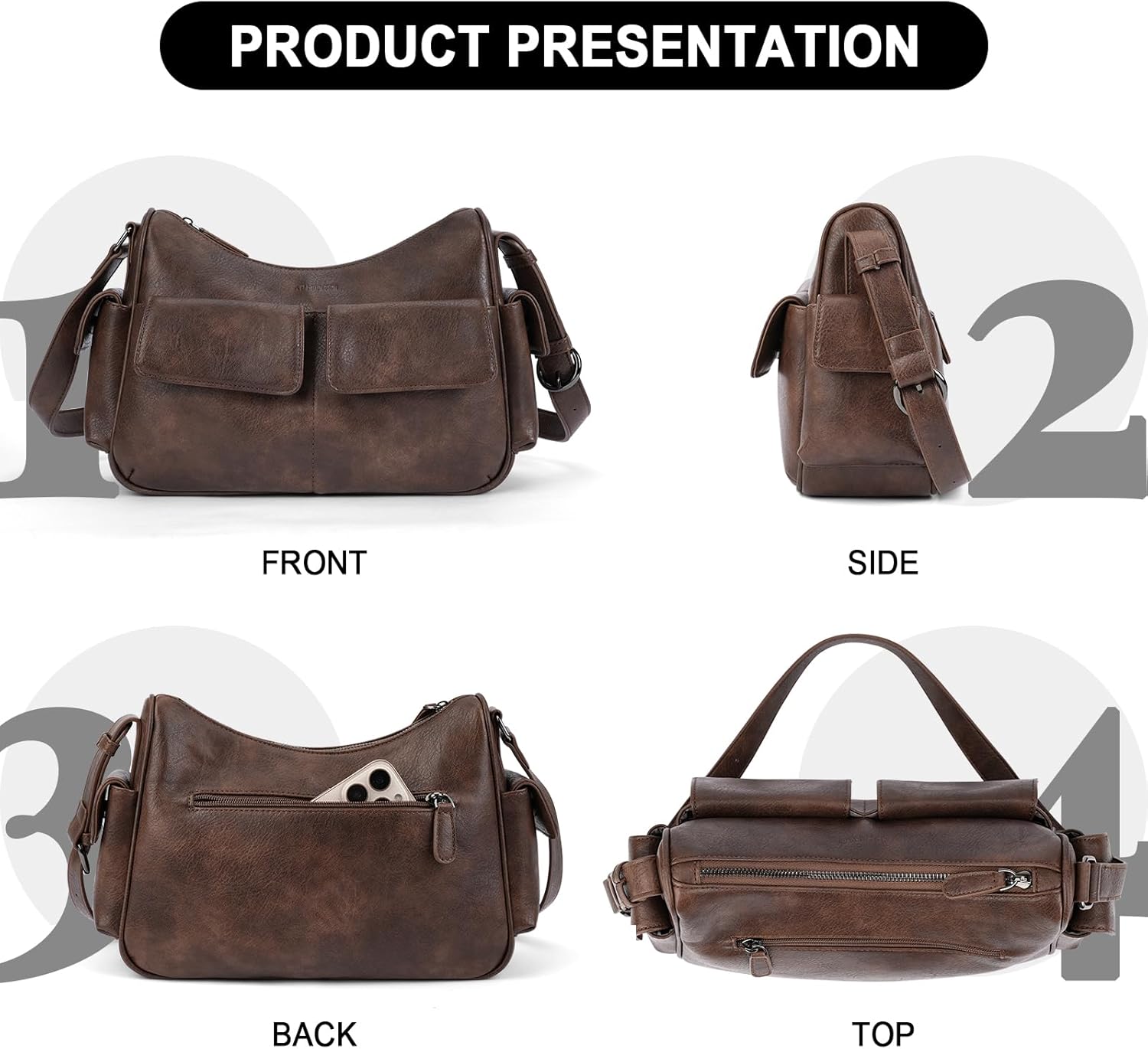 APHISON Shoulder Bag for Women, Vegan Leather Purses Bags for Ladies Trendy, Multi Pockets Handbags - Image 6