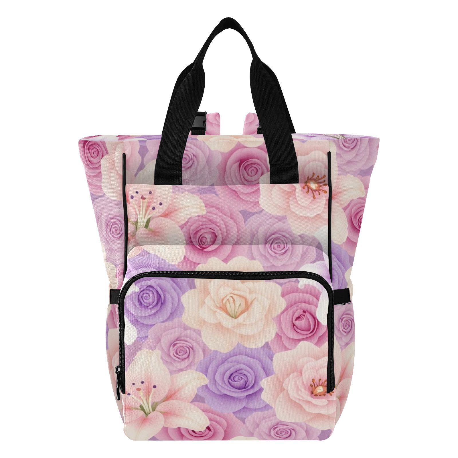 Zaino per pannolini Rosa Bianco e Rose Viola