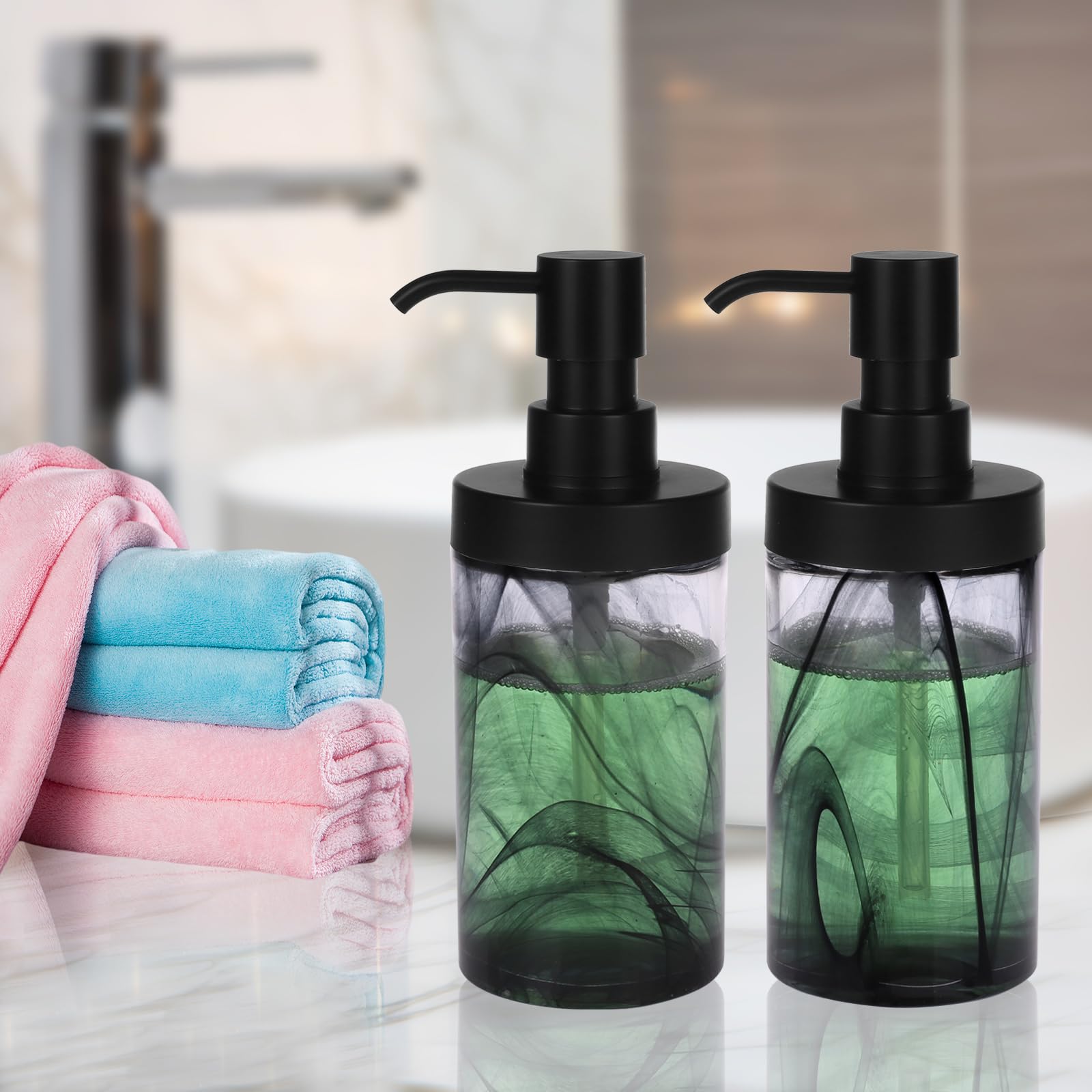 Set dispenser di sapone in vetro, dispenser di sapone nero moire e dispenser di sapone per piatti