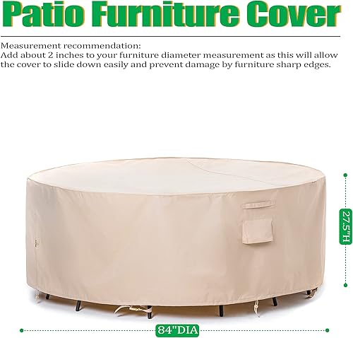 Miniatura 2 de F&J Outdoors Fundas para muebles de patio, cubierta impermeable resistente a los rayos UV para juego de comedor redondo, beige, 84 pulgadas de