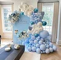 Vista 5 de Kit de Arco de Globos Azul y Blanco ADOINBY, 140 Piezas Kit de Guirnalda de Globos Pastel Azul Claro y Blanco, Globos de Diferentes Tamaños de 18 12