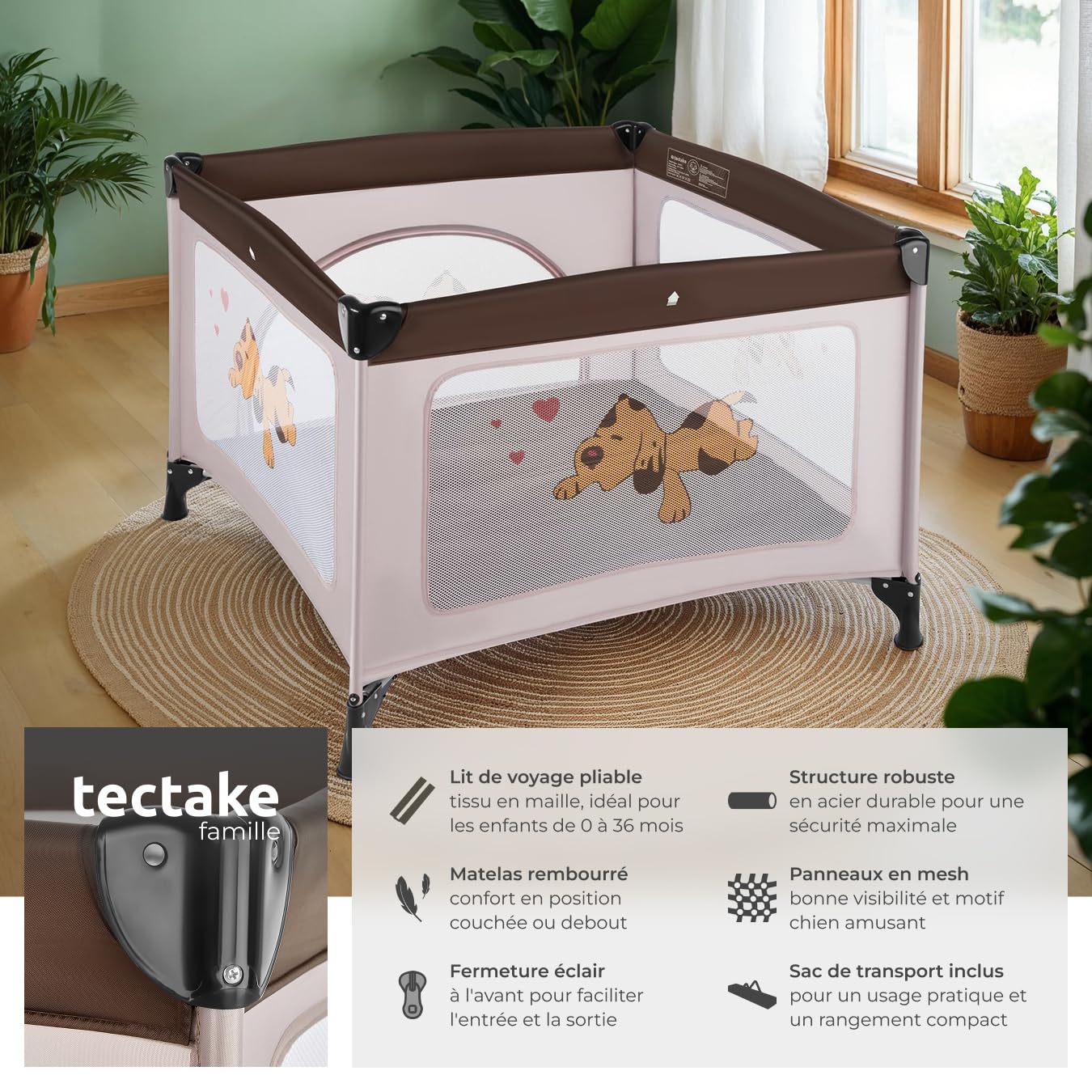 tectake® Parc bébé Lit Parapluie avec Matelas Pliable Lit Bébé Voyage léger avec Sac de Transport, Mobilier Enfant idéal pour Maison ou Voyage Equipement Bebe Parc Bebe