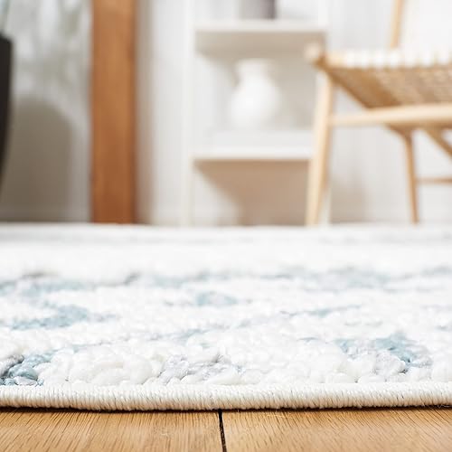 Miniatura 4 de SAFAVIEH Tapete grueso marroquí con borlas, 10 x 14 pies, color verde azulado y marfil, enrejado rústico bohemio, no desprende pelusa y de fácil