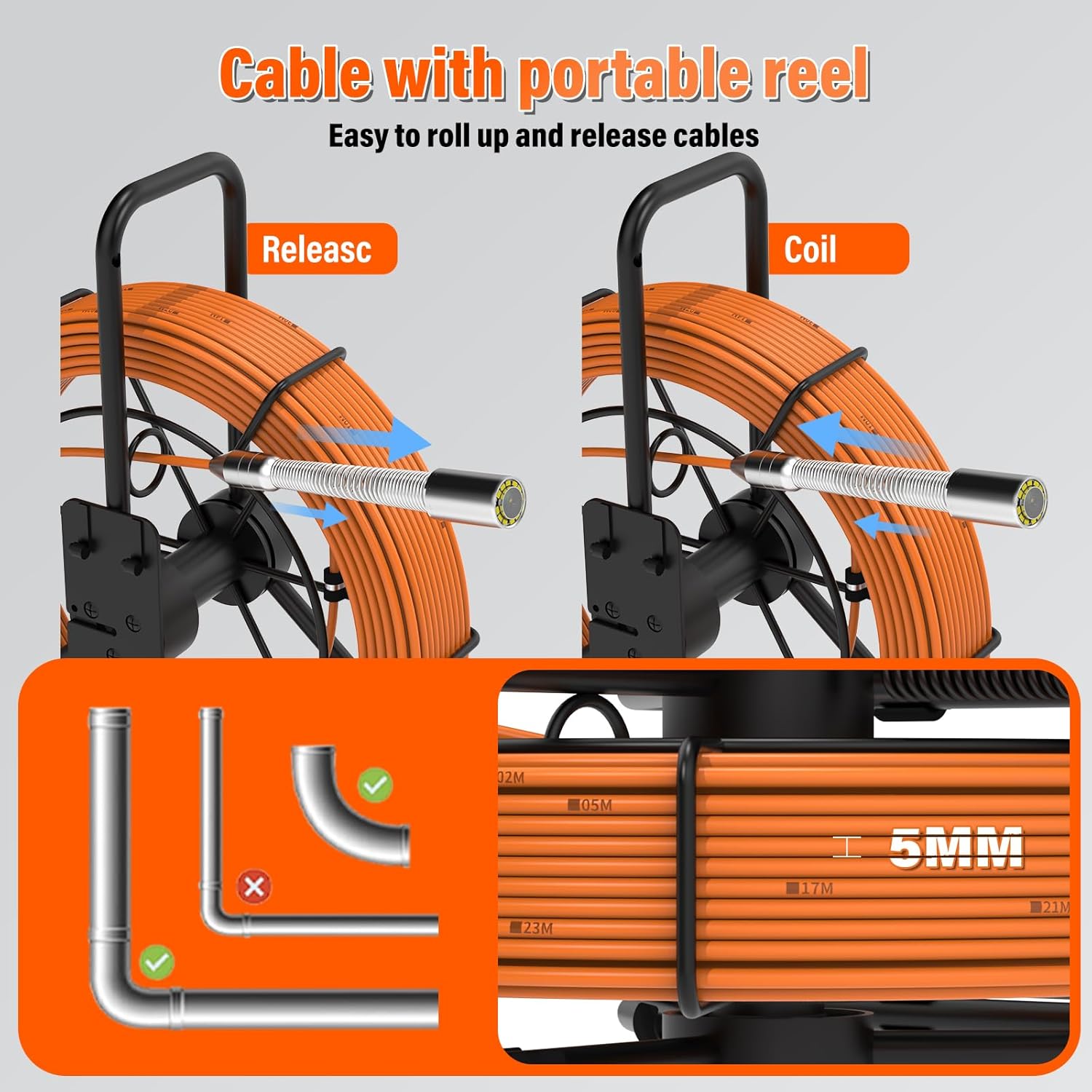 Sewer Camera 100FT/30M 23mm Pipe Inspection Camera DVR & Audio Recorder with 7" IPS Screen, Plumbing Snake Borescope 12 LEDs HD 1000TVL, Included 32GB Card
