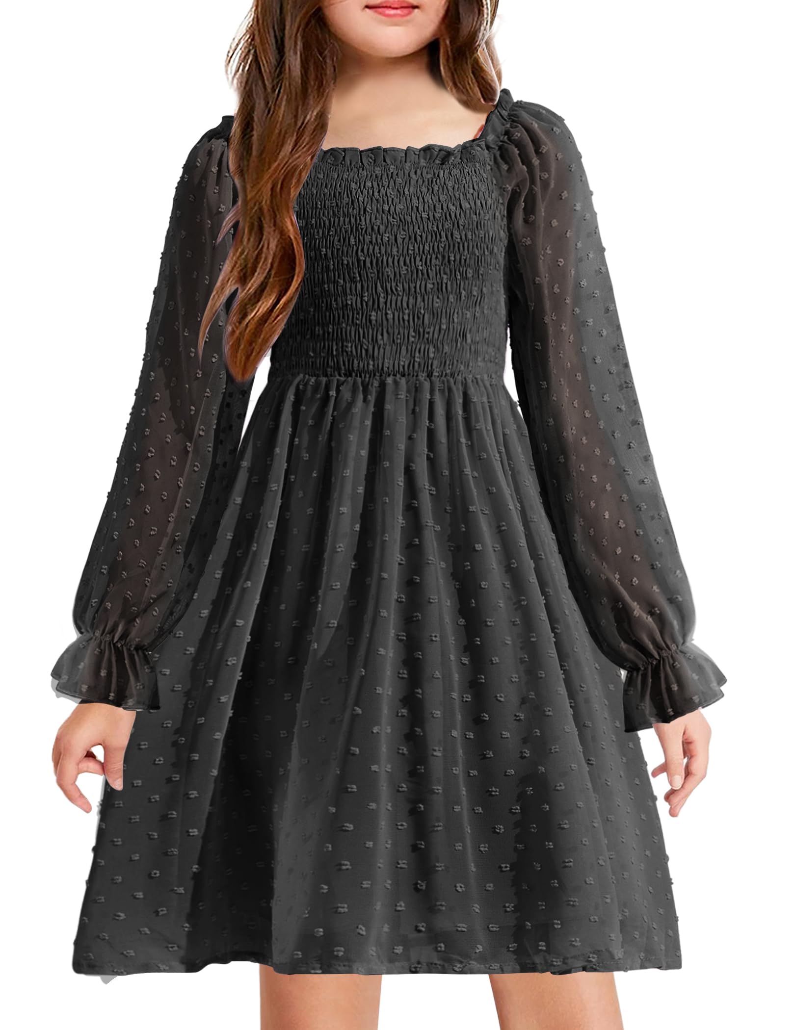 Arshiner Girl Tulle Dress Winter Long Sleeve Teen Girls Party Casual Dresses 5-14Y