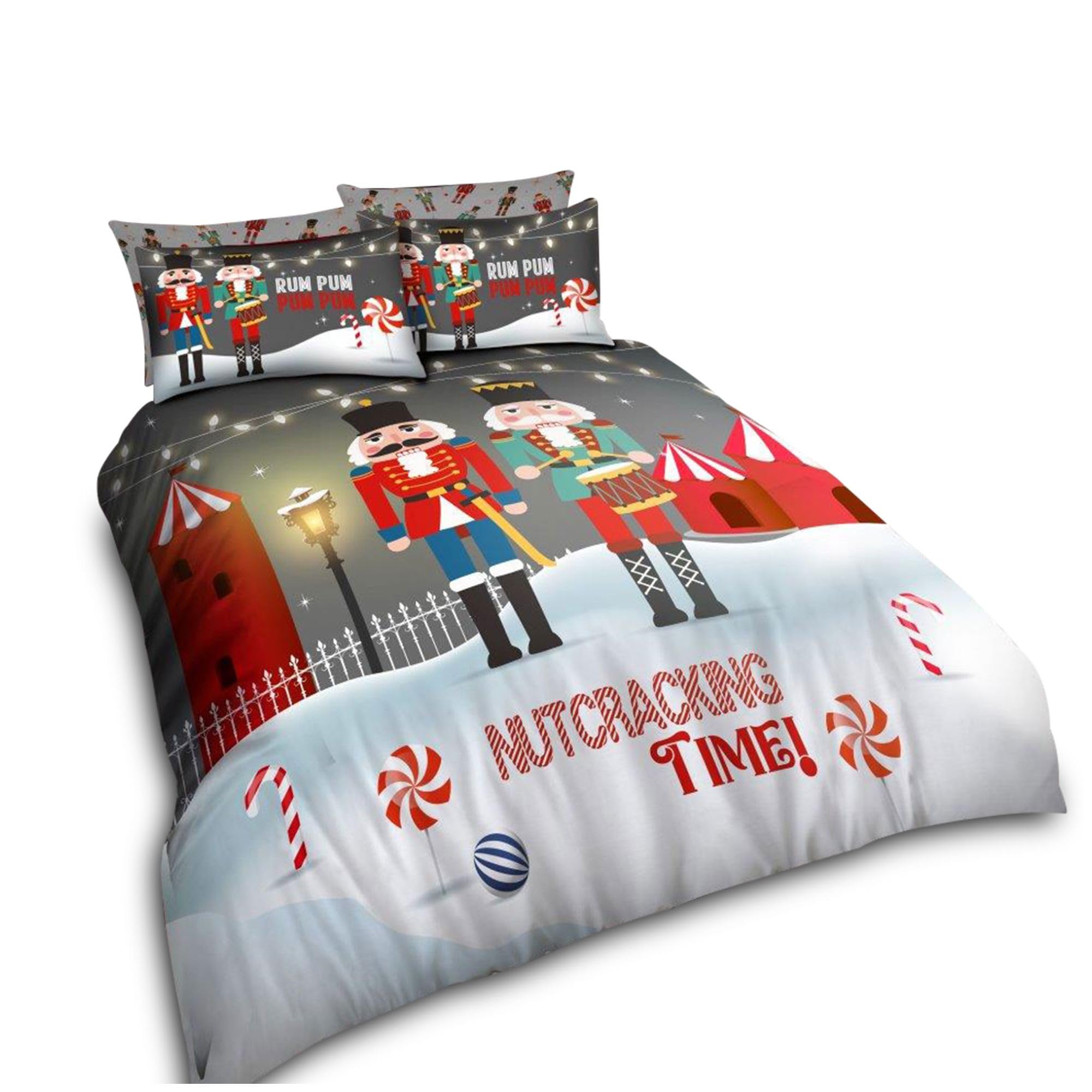 VELVETIO Christmas Duvet Cover Set with Pillowcases, Ultra Soft Polycotton Nutcracker Bedding Bedset Double, Printed Reversible Xmas Comforter Coverlet, Multi