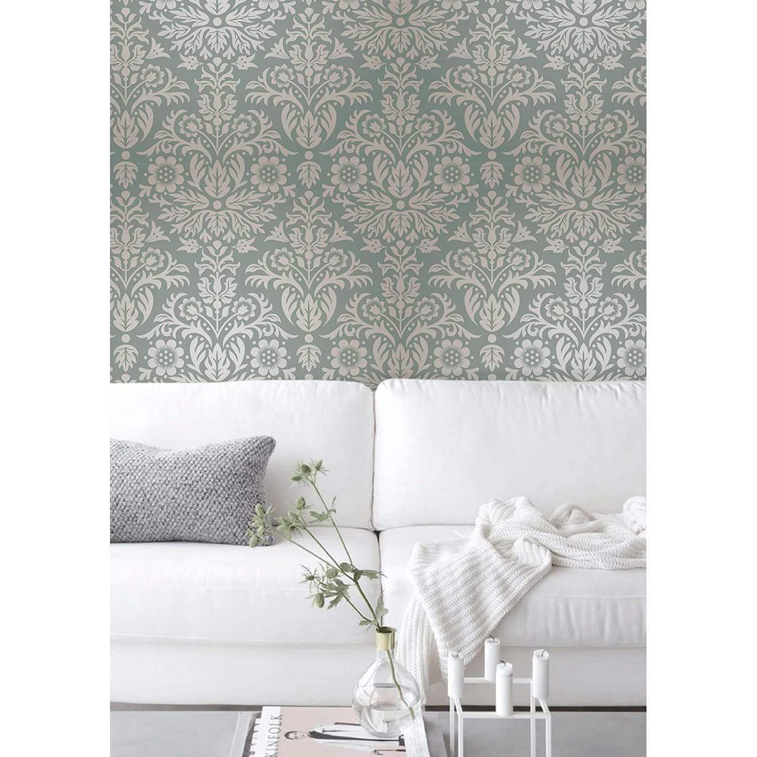 Papier peint de prestige damassé floral 250x104cm avec rendu latex