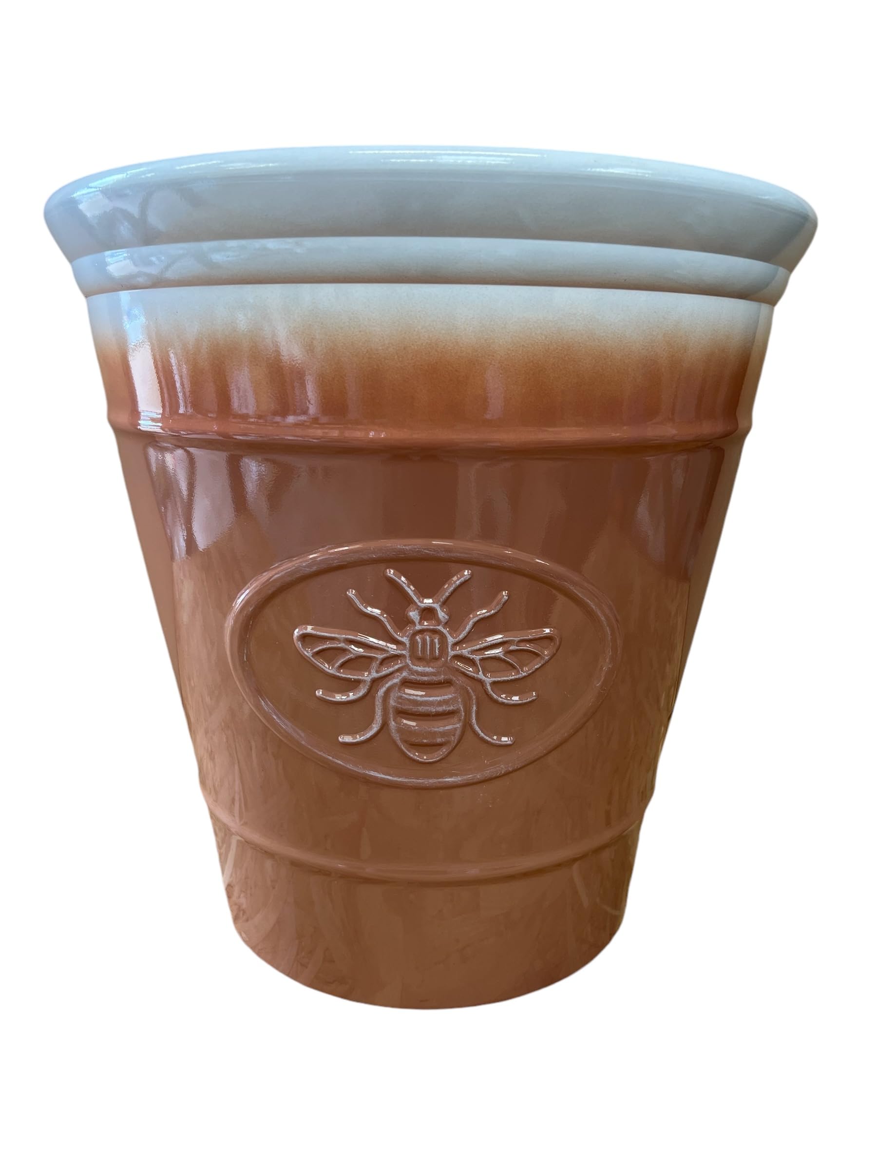 Akkin Garden Supplies White And Orange Decorative High Qaulity Round Plastic Bee Planter Plant Pot Honeycomb - 23Cm (D) 23Cm (H) 6 Litre Volume - Indoor Or Outdoor Use