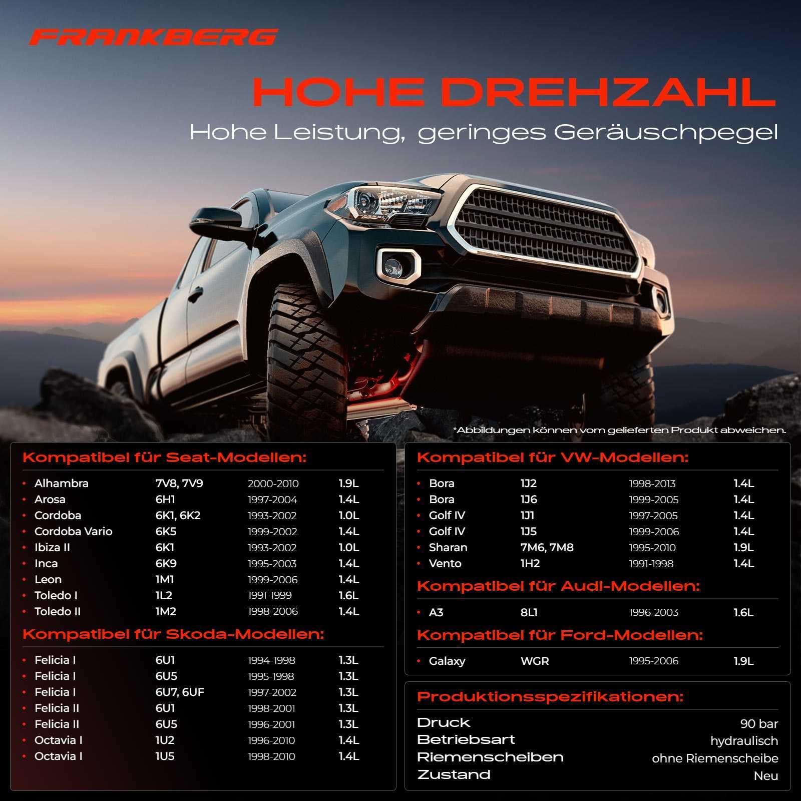 Frankberg Servopumpe Hydraulikpumpe Lenkung Kompatibel mit A3 8L1 1.6L 1.8L 1996-2003 Golf II 19E 1G1 1.0L-2.0L 1983-1992 Polo 6N1 6N2 1.4L-1.9L 1994-2001 Replace# 1J0422152G