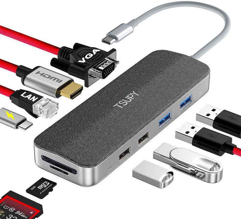 Buy USB C Hub TSUPY USB C Adapter Fabric Design 10 in 1 with HDMI 4K