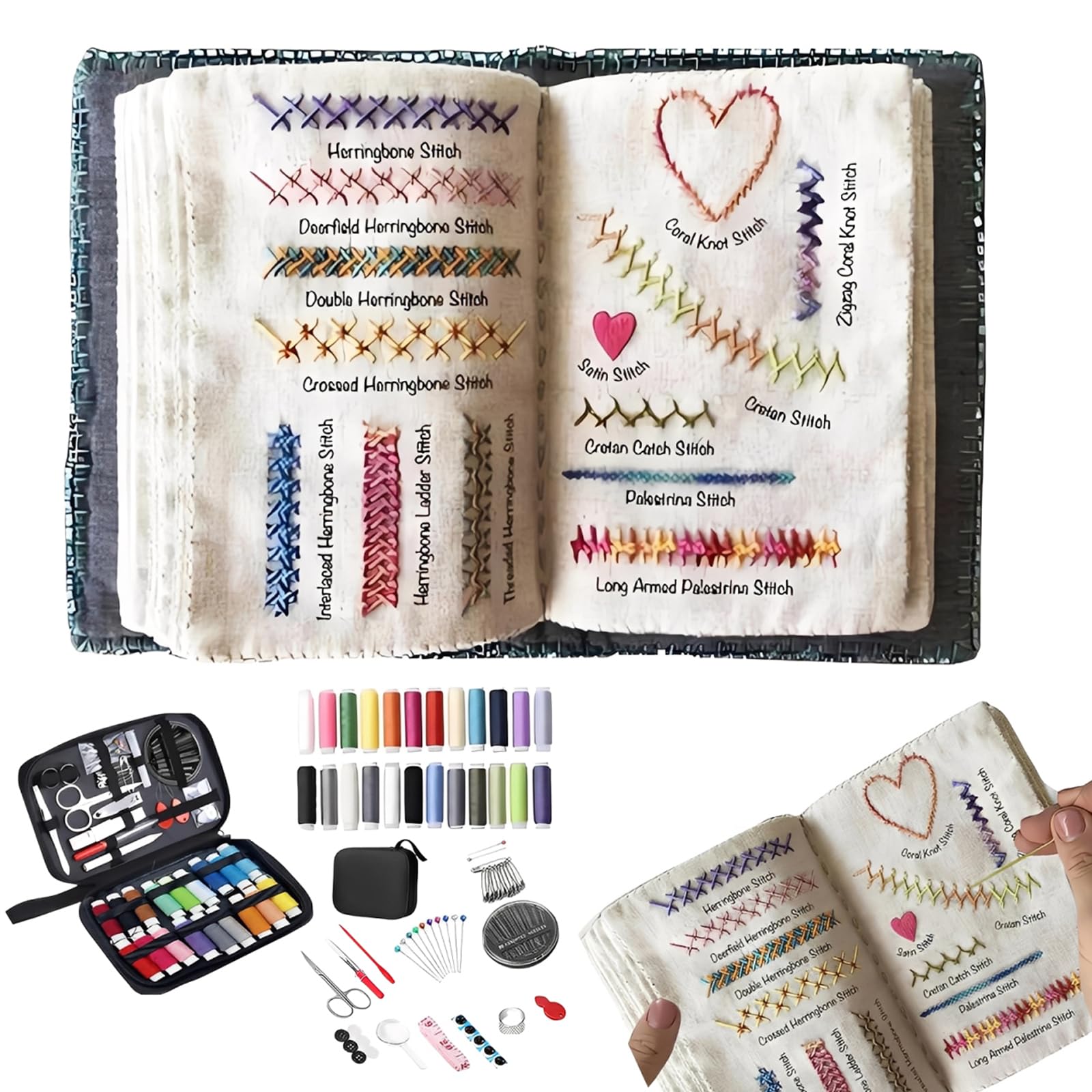 Okesyo 143 Stitches Embroidery Stitch Book Kit, Diy Stitch Embroidery Books For Beginners With Tools & Tutorials, Sampler Book For Beginners And Craft Lovers (143 Stitches)