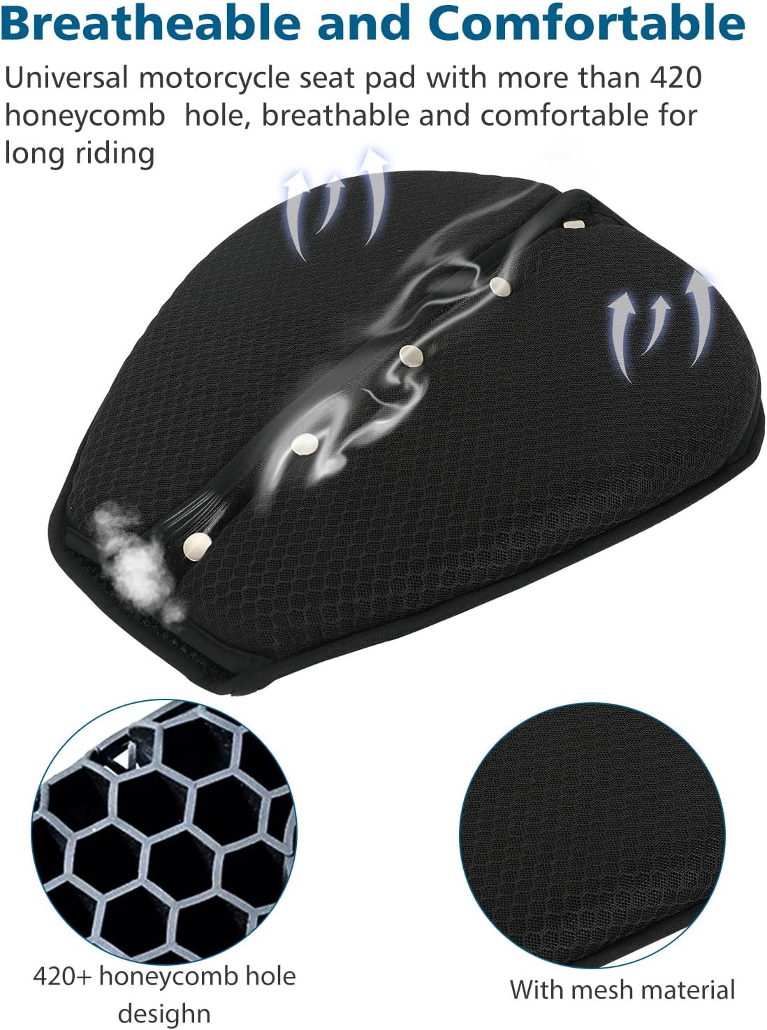 SUNPIE Motorcycle Gel Seat Pad Universal Motor Bike Seat Cover with Sun Protection Covers 3D Honeycomb Breathable Comfortable UV Resistance for Seat Height Adjustment &Vibration Reduction