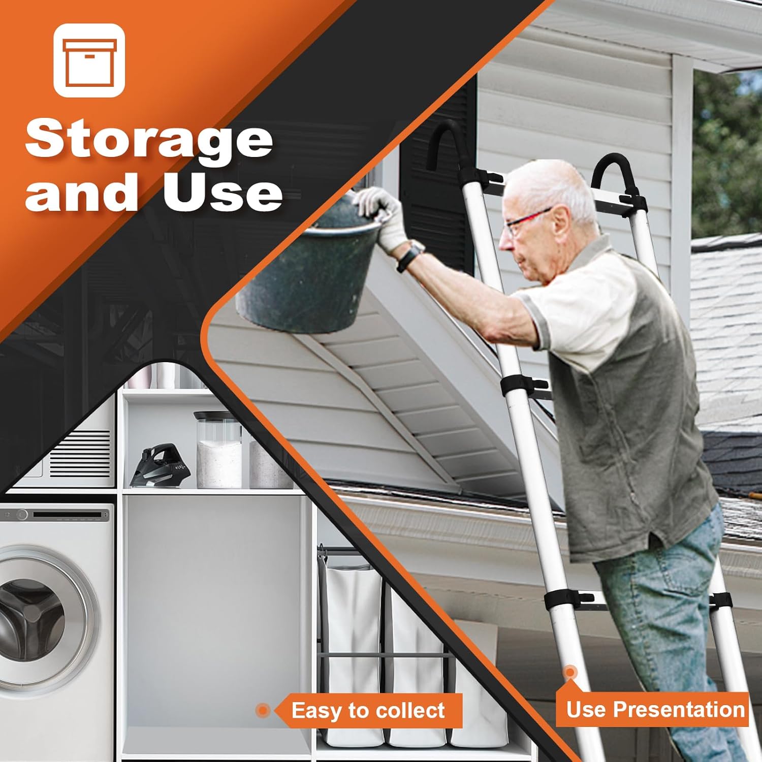 Soctone Telescoping Ladder, 10.5 FT Extension Ladder with 2 Detachable Hooks, Aluminum Lightweight Collapsible Ladder for RV, Household and Outdoor Working Max Load Capacity 330 lbs(300kg) - Image 7