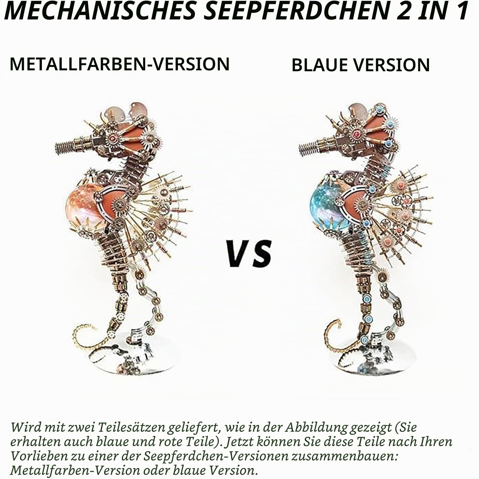 3D Metall Puzzle - Mechanisches Metall Seepferdchen mit Lampe 16 Farben - Metallpuzzle mit Schreibtischständer Zusammenbauen DIY Bildungsdekoratives Sammelgeschenk für Erwachsene und Teenager