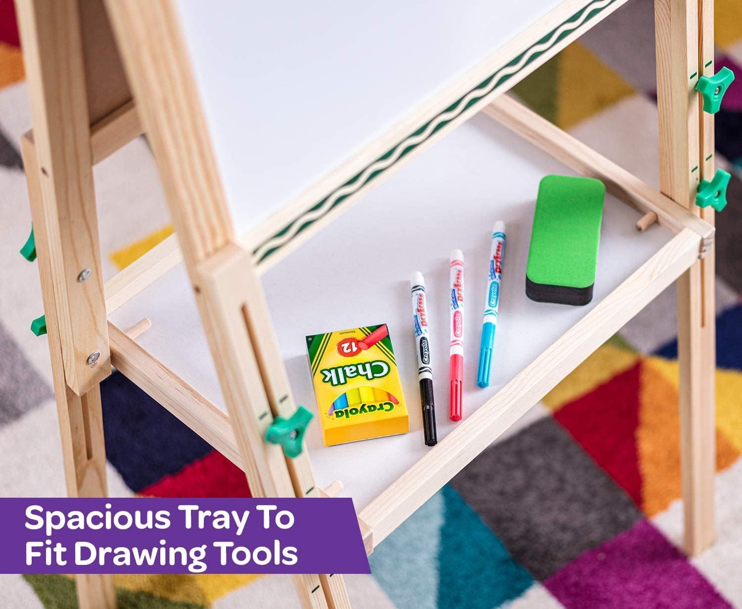 CRAYOLA - Pizarra de madera de doble cara, doble superficie negra y blanca magnética, para tizas y rotuladores, para niños a partir de 3 años -