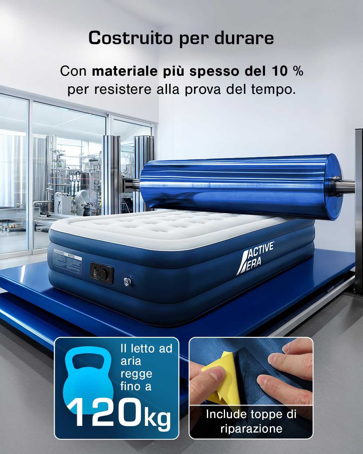 Active Era Materasso Gonfiabile Singolo con Pompa Elettrica Integrata, Rialzato e con Cuscino Integrato, Dimensioni di 99 X 188 X 36.5 cm