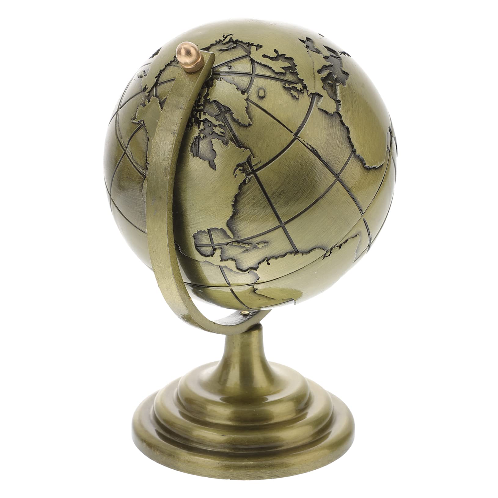 Totority Retro Decor Small Globe Relief Map Iron Rotation Office Desk Home Decor